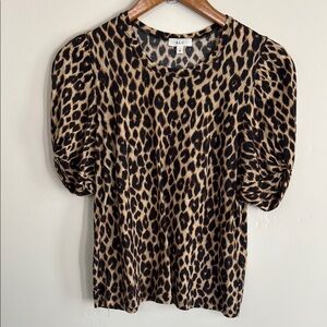 A.L.C. Brown and Black Puff Sleeve Ruched Blouse